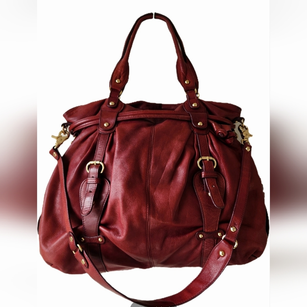 Sabina Deep Rust Red Burgundy Leather Hobo Slouchy Bag